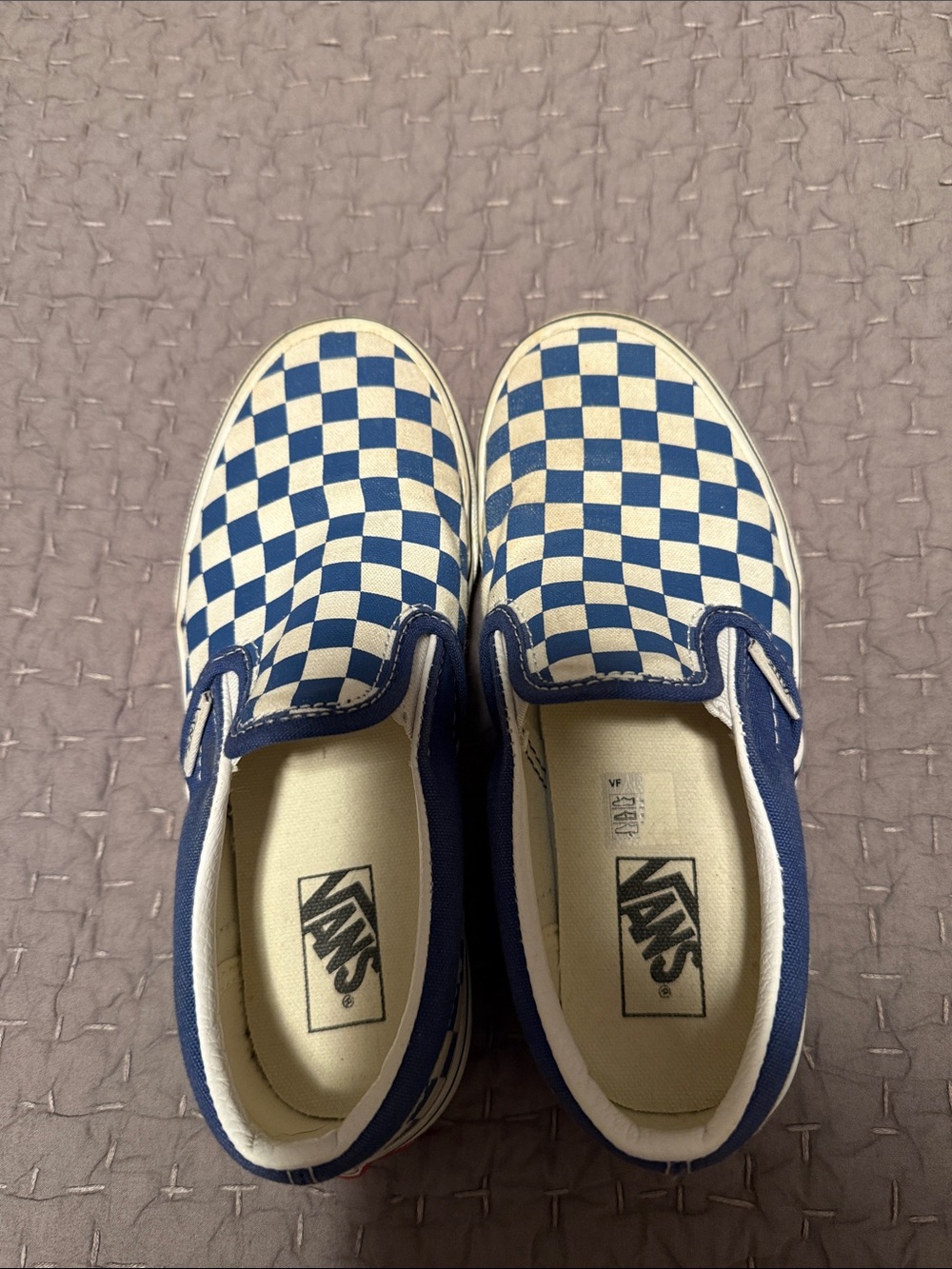 Vans Kids Slip-On Checkerboard Sneakers in Blue and White